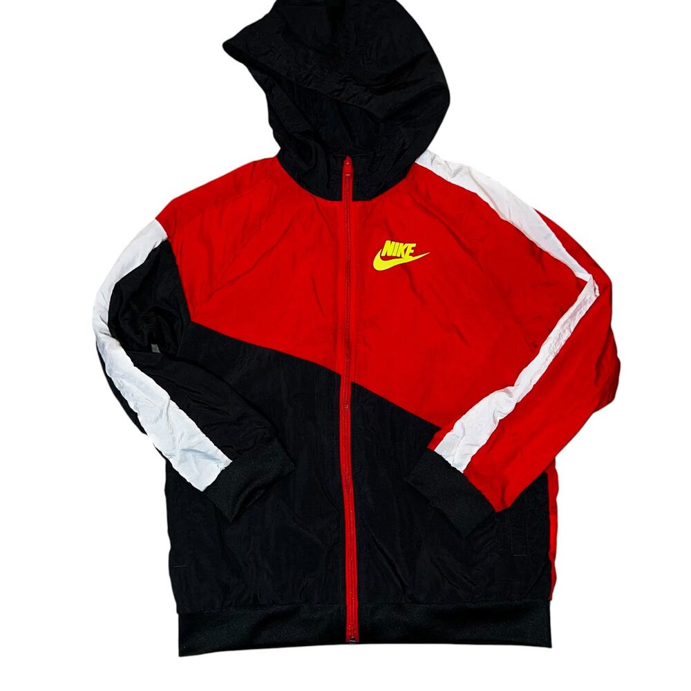 Nike Core Amplify Windrunner Nylon Windbreaker Black Red neon youth size medium